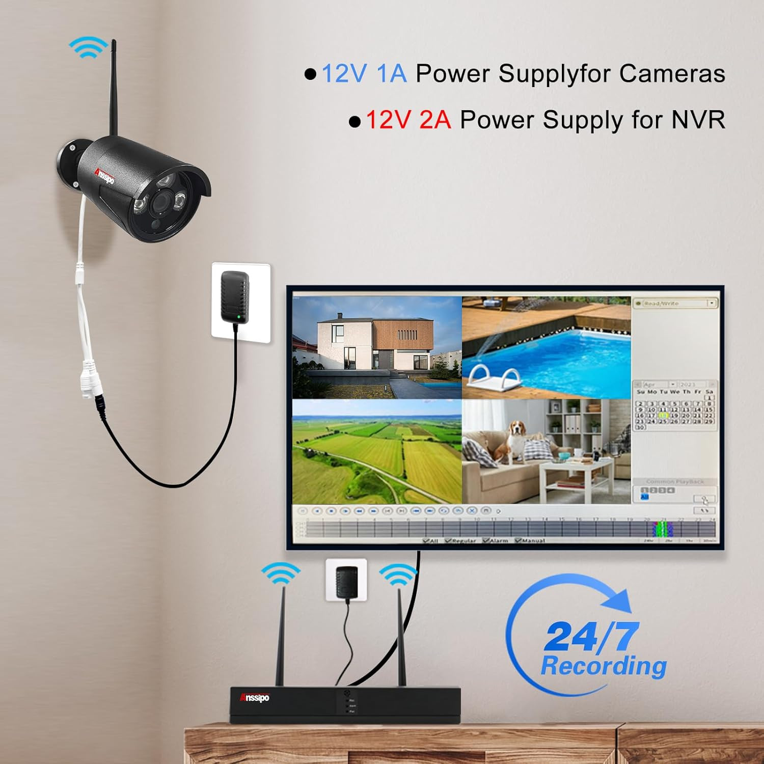 4K Home Security Camera System, 8Pcs 5MP Corded Power Wifi Surveillance Cameras