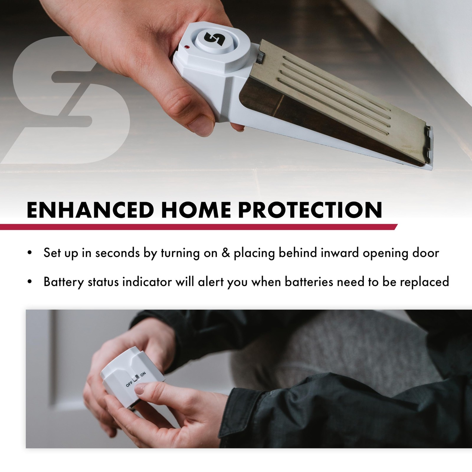 SABRE Door Stop Alarm 120dB Extremely Loud Security Alarm Battery Operated White