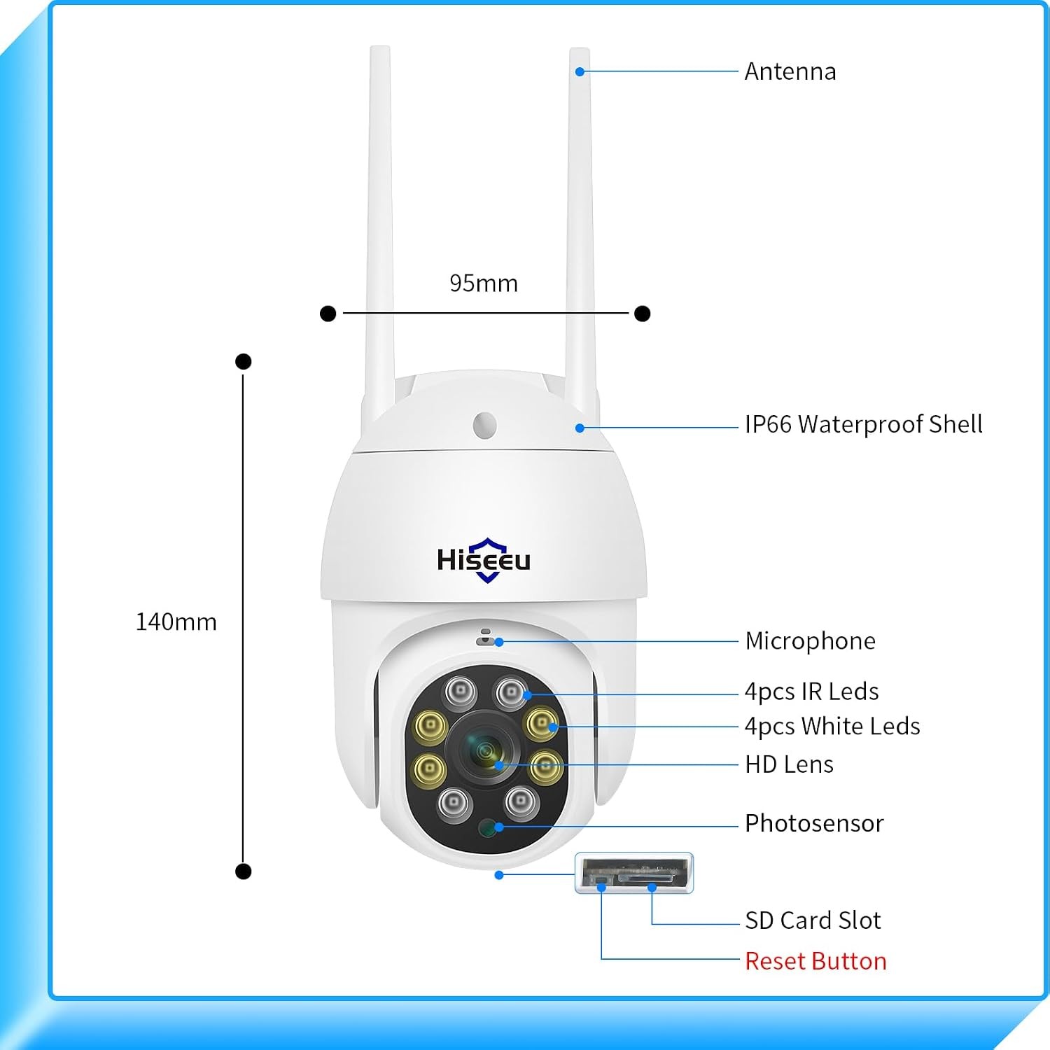 Hiseeu 3MP Security Camera Outdoor,WiFi 1 Count (Pack of 1), PTZ
