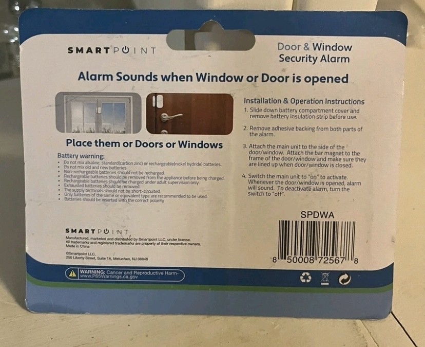 Smart Point Security Window and Door Alarms 2 pack 90dB Batteries Included NEW
