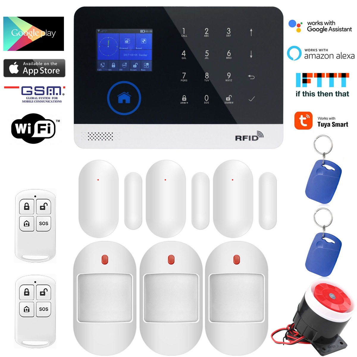 WiFi GSM Tuya APP Wireless Home House Security Alarm Burglar System+Alexa+Google