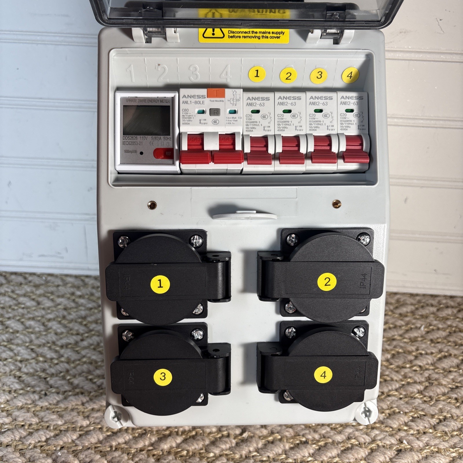 Power Distribution Box, 110V Electricity Meter 1*80A 4*20A FL+LS+METER