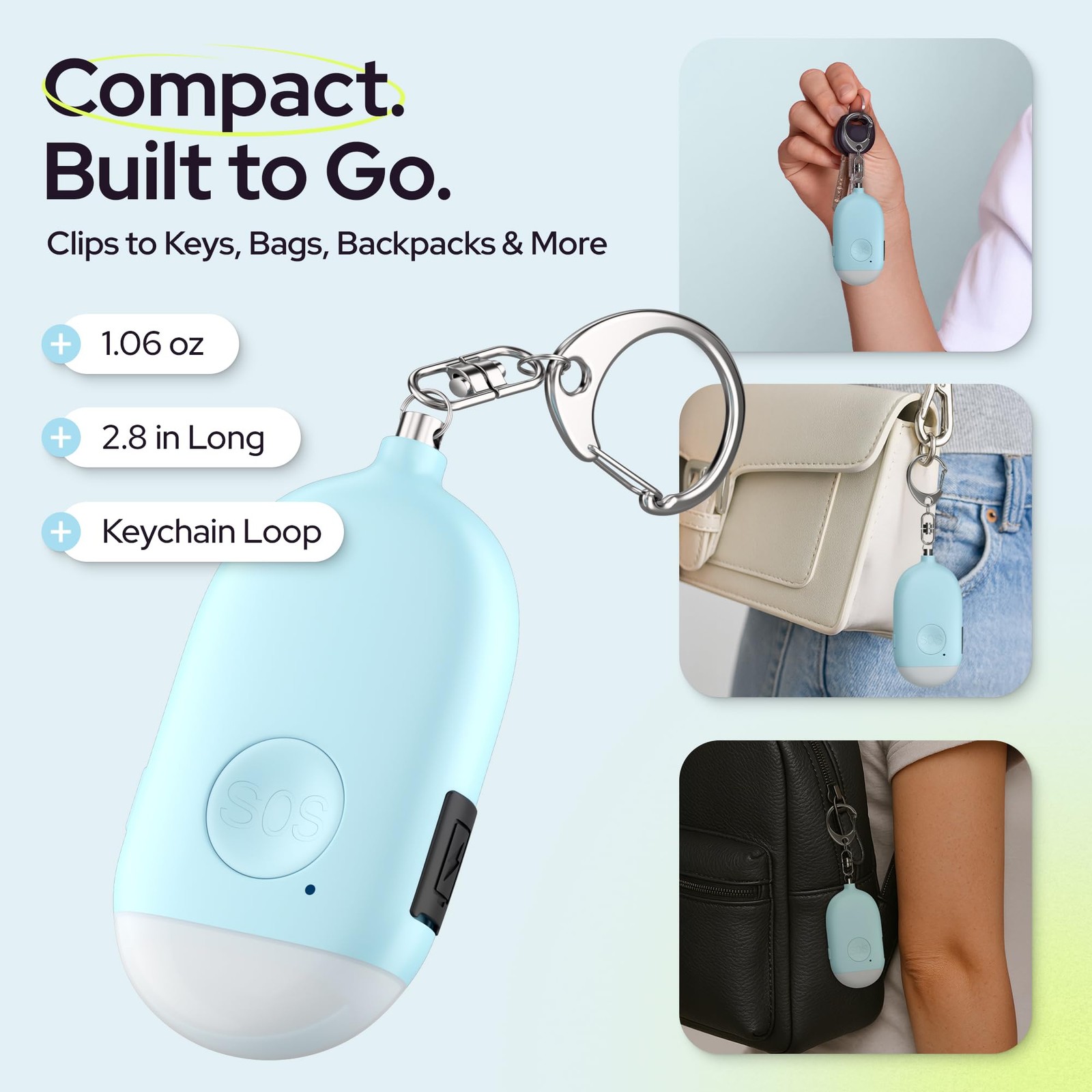 Rechargeable Personal Alarm Keychain – 130dB Siren, LED Light – 3Pack Persona…