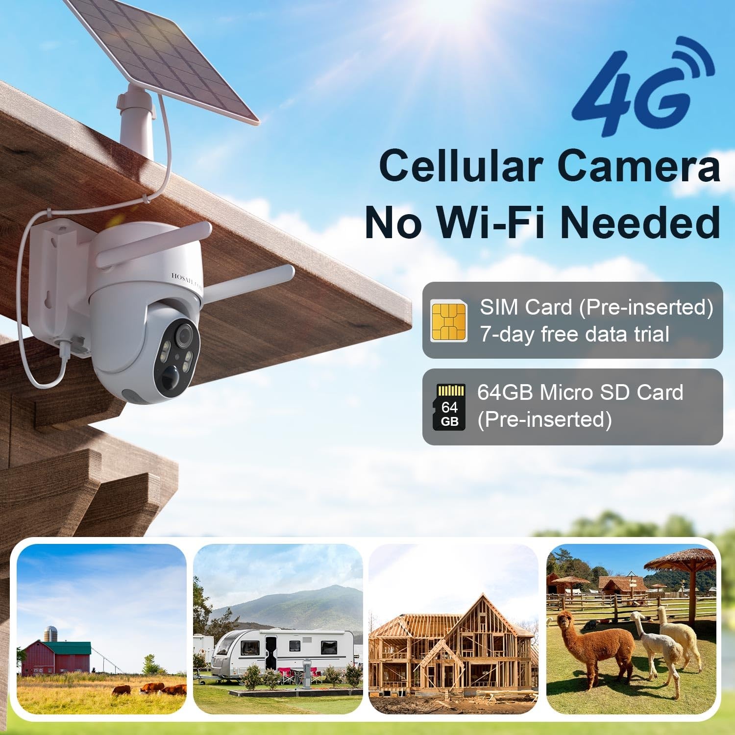 HOSAFE.COM 4G LTE Cellular Security Camera No Internet Needed, 2K Solar White