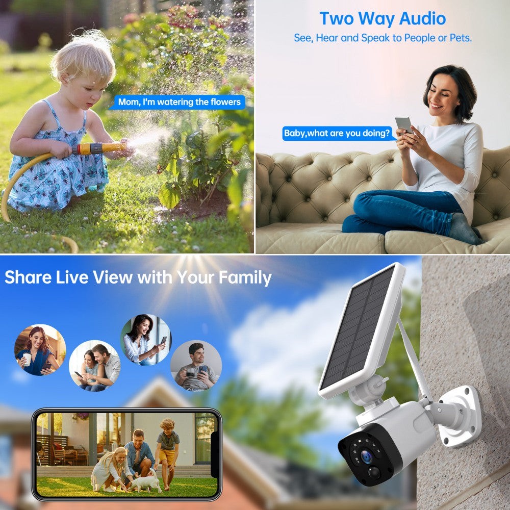 Solar Battery Powered Wireless Security Camera System WiFi IP Outdoor Home PIR