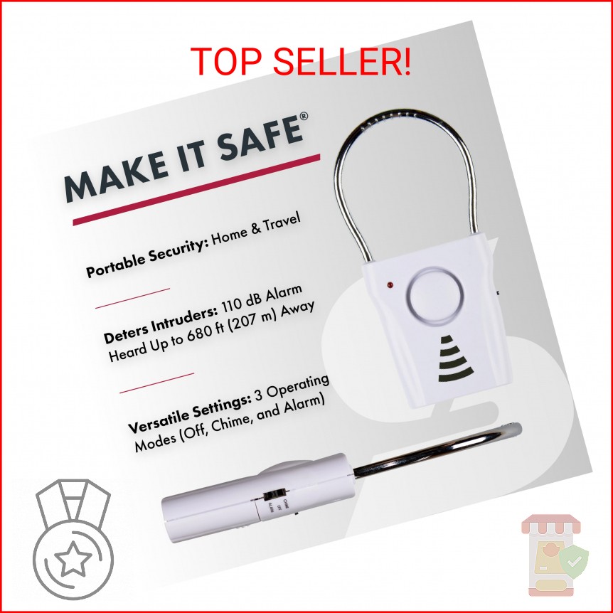 SABRE 110dB Door Handle Alarm, Extremely Loud Wireless Audible Up To 680 Ft Away