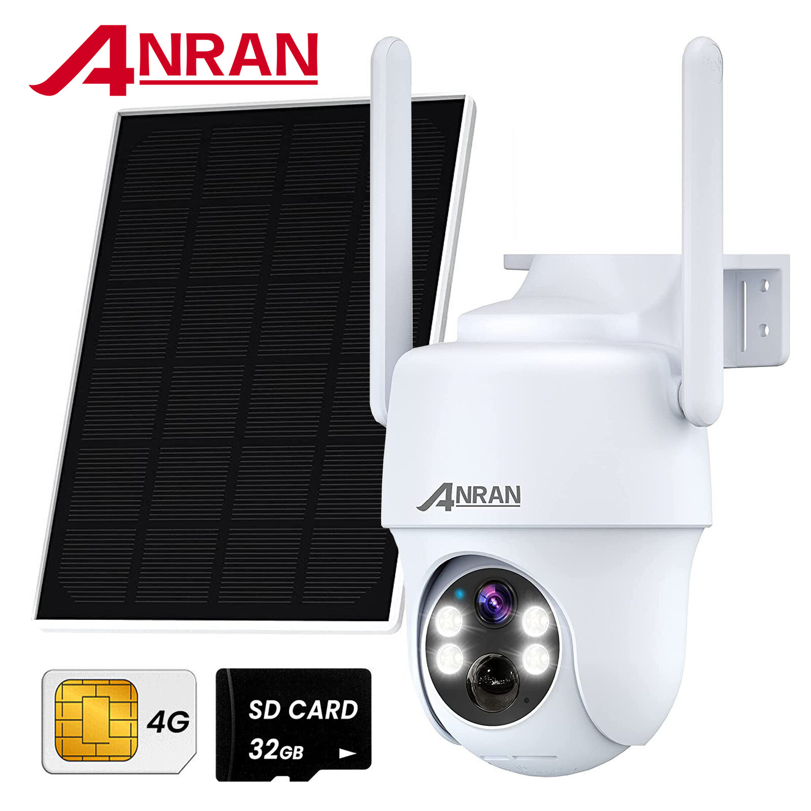 ANRAN 2K Solar PTZ CCTV 4G LTE Cellular Security Camera +Sim Card +Micro SD Card