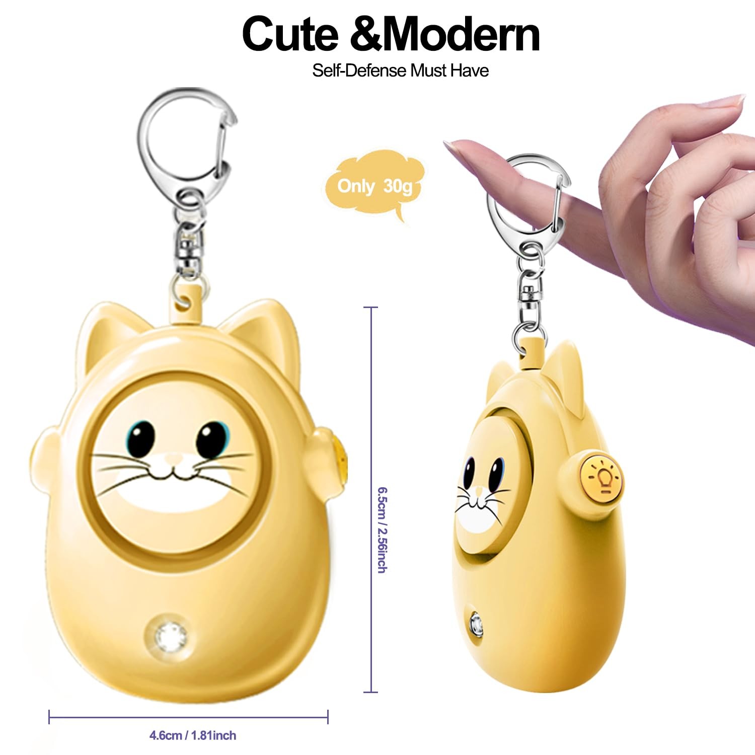 Personal Safety Alarm Keychain, 130dB Loud Siren with LED Light, Cute Cat Des…