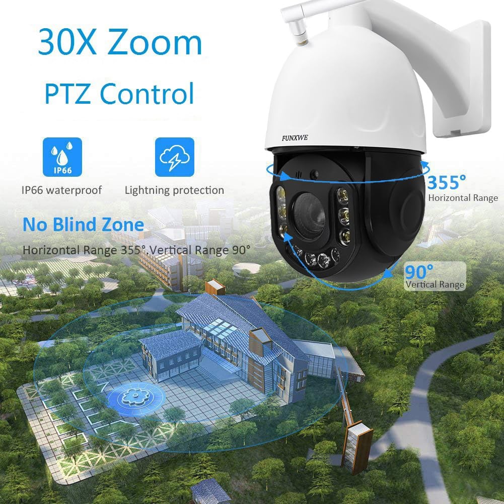funxwe 8MP 4K 30X Optical Zoom Security PTZ Wireless IP Camera, 2.4GHz 5GHz…
