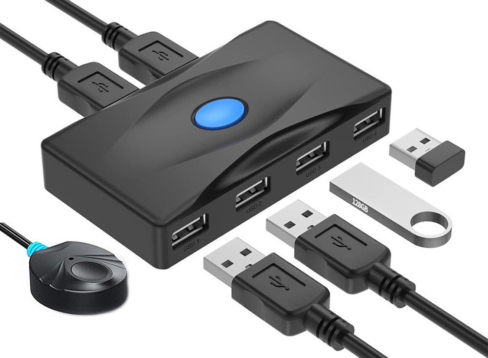 USB 2.0 Device Sharing Switch With 2 USB Inputs And 4 USB Outputs