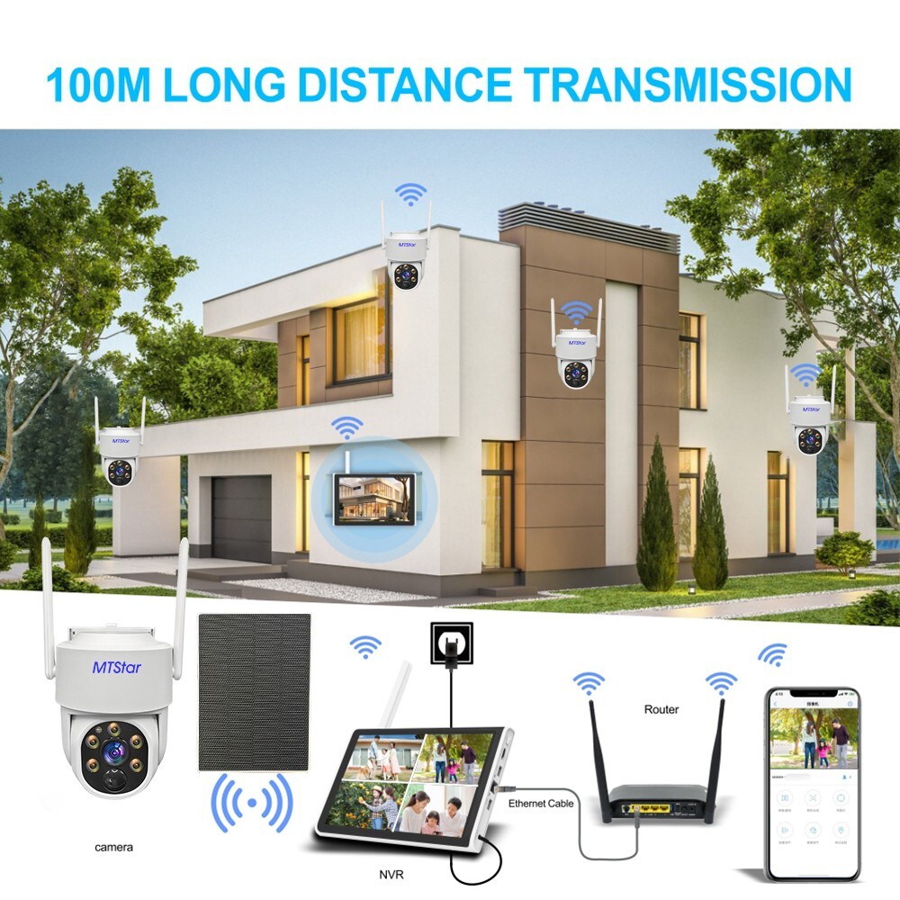 Solar Panel Wireless HD 4MP IP PRO Smart WiFi Camera Kit With 10-inch Monitor