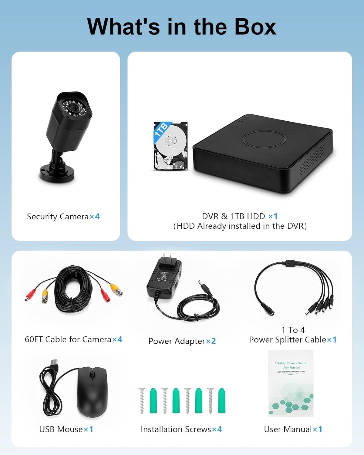 8CH 1TB 1080P Smart Wired Security Camera System with 4 Cameras & Cables