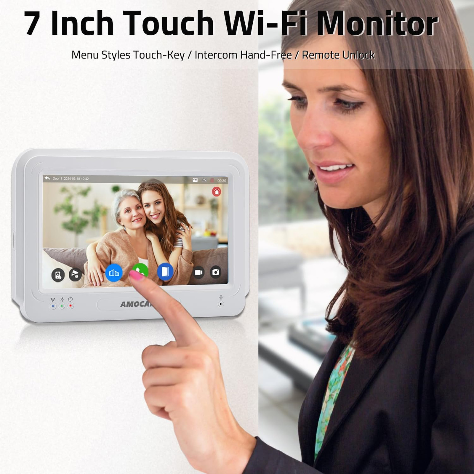 Wireless WiFi Video Doorbell with 1080P Camera and 7 Inch Touch Screen Monitor