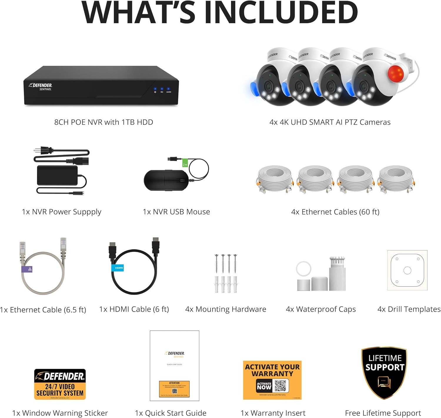 Defender AI Powered Sentinel 4K Wired Security Camera System 4 Cameras 1TB