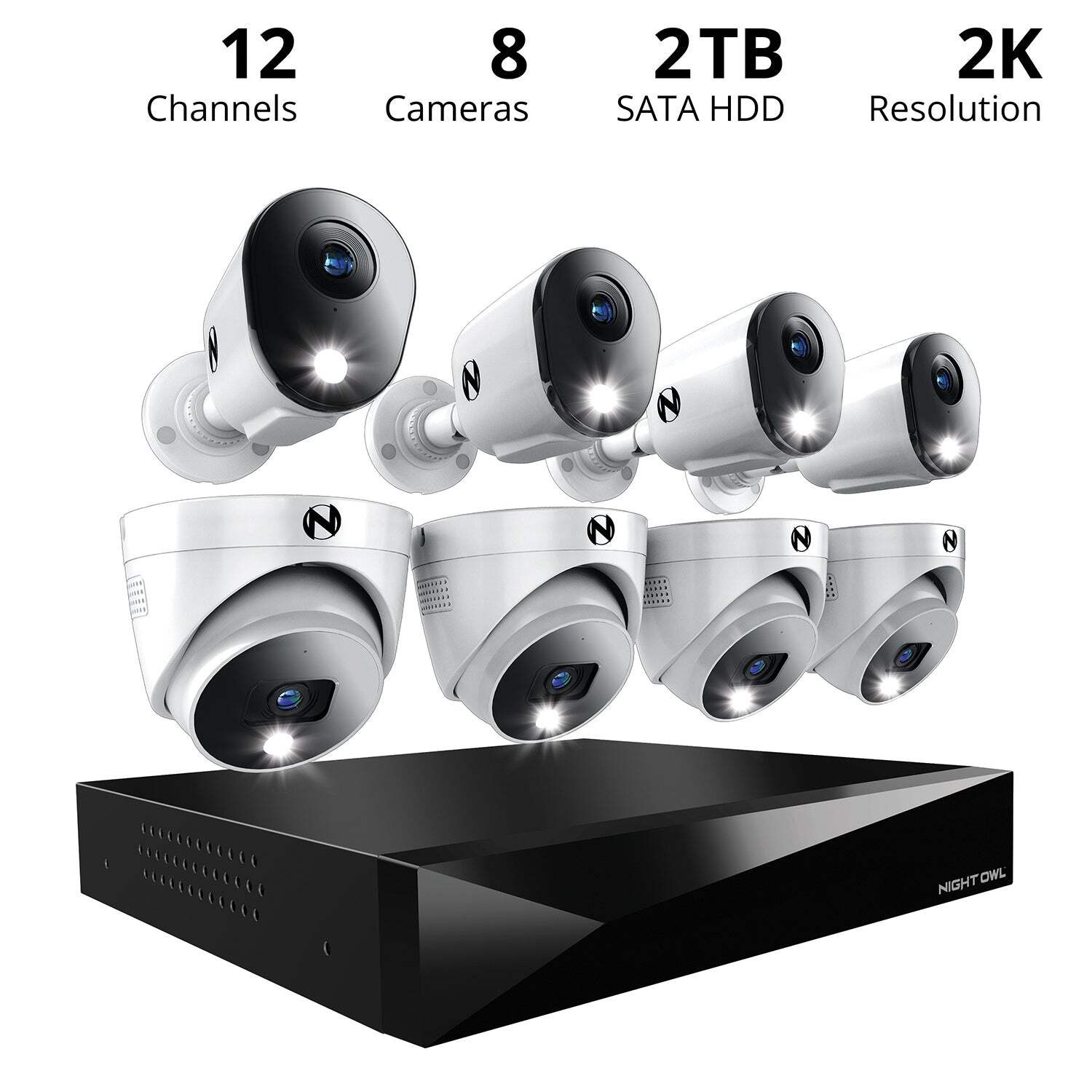 2-Way Audio 12 Channel DVR Security System with 2TB Hard Drive and 8 Wired 2K De