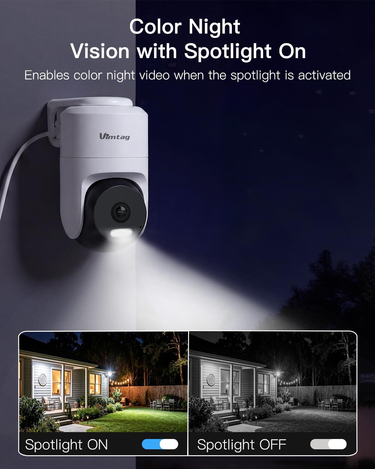 VIMTAG 2.5K 4MP Outdoor Security Camera, Pan/Tilt WiFi Home CCTV Black&White