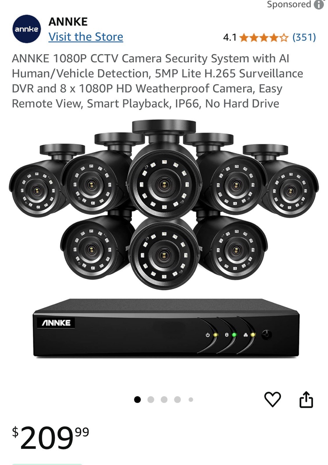 ANNKE 1080P Video Home CCTV Security Camera 3000TVL Outdoor IR Night Vision IP66