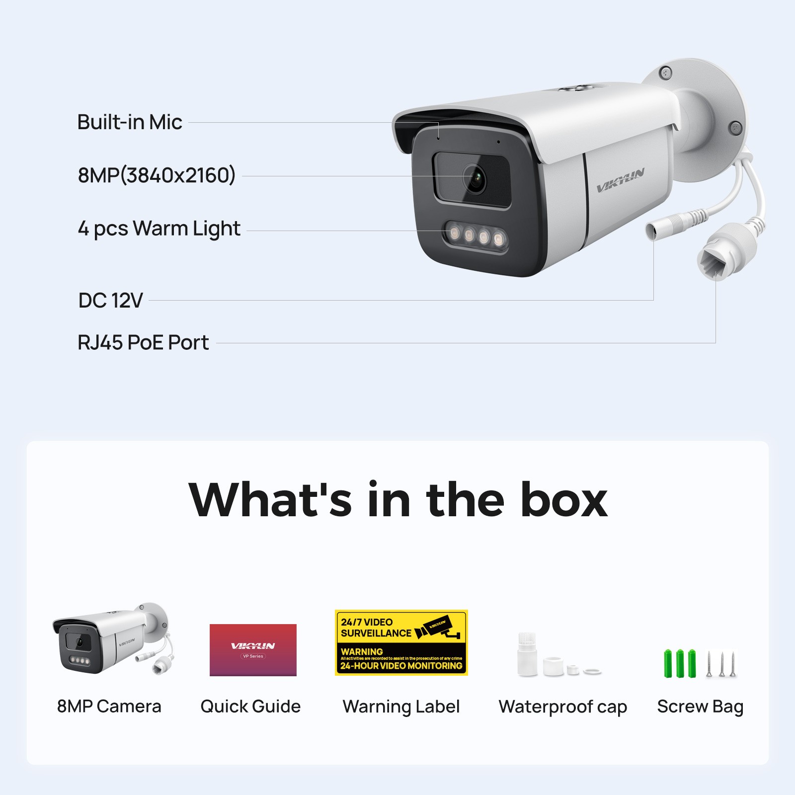 VIKYLIN SmartFind 8POE 16CH NVR Kit Full Color MIC 8MP 4K Security Camera MD Lot