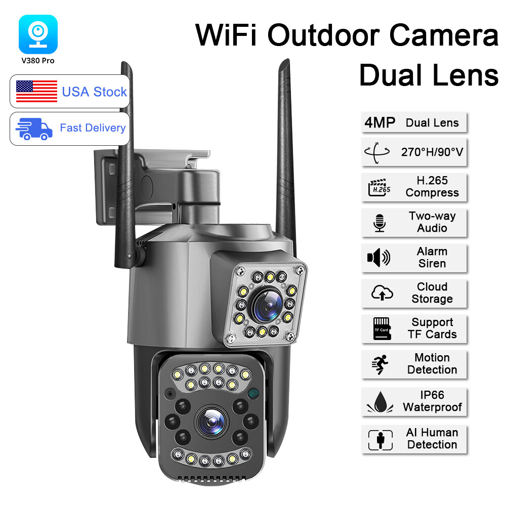 1~4PCS 4MP Dual Lens WiFi IP Camera Wireless Outdoor CCTV PTZ Security Camera US