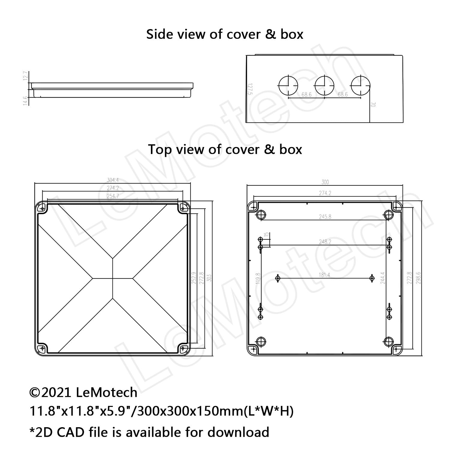 LeMotech Junction Box, ABS Plastic IP65 11.8″ x x 5.9″ (1pc), White