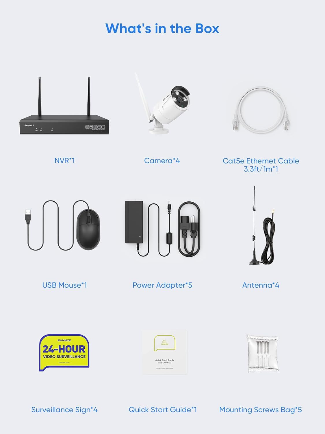 10CH 5MP Wireless NVR Security Camera System with 1TB HDD 4Pcs 5MP Outdoor Indoo