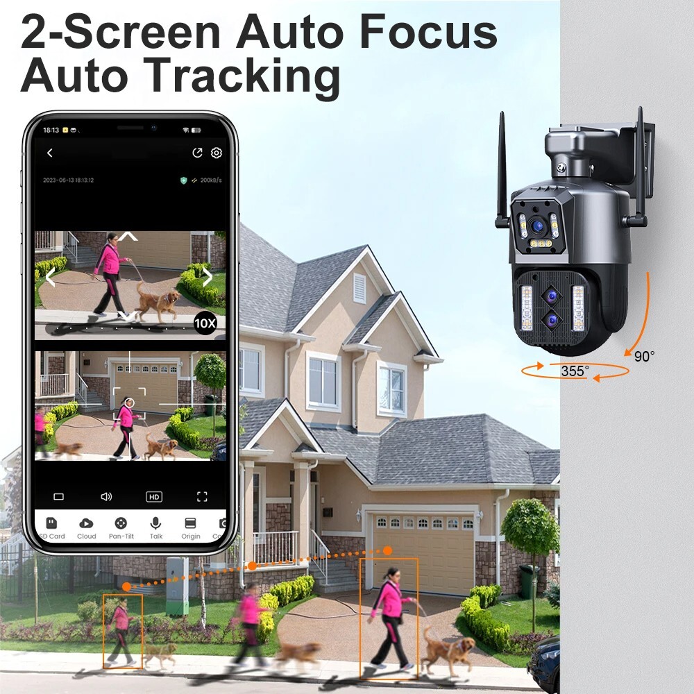 WIFI 12MP Wireless Camera 3-Lens PTZ 10x IR Night Vision Security 2-Way Audio