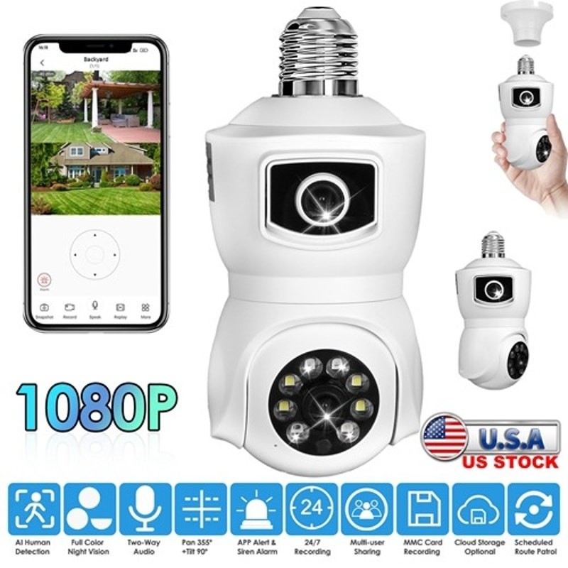 iMountek Dual Lens Security Camera E27 Light Socket Surveillance Camera 1080P