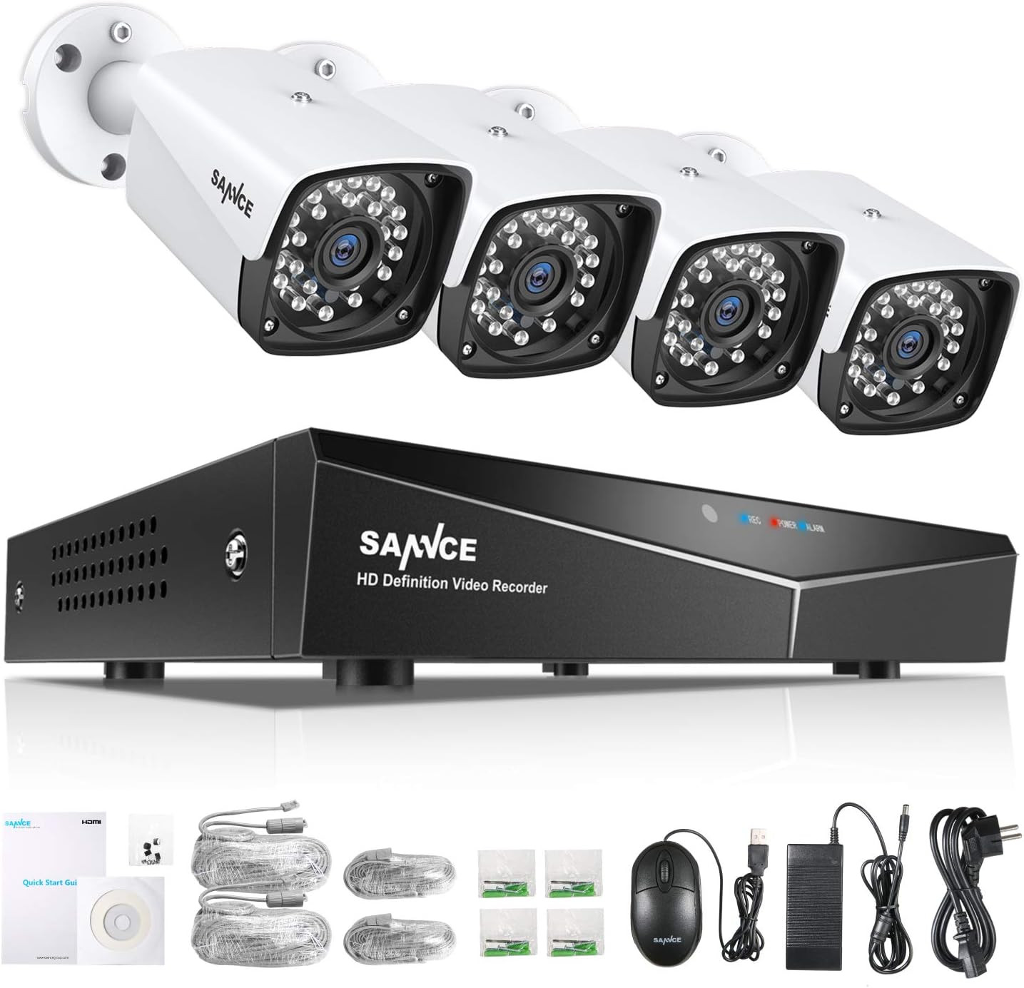 4CH 1080P Full HD Xpoe Wired Security Camera System with 4Pcs 100Ft Night Vision
