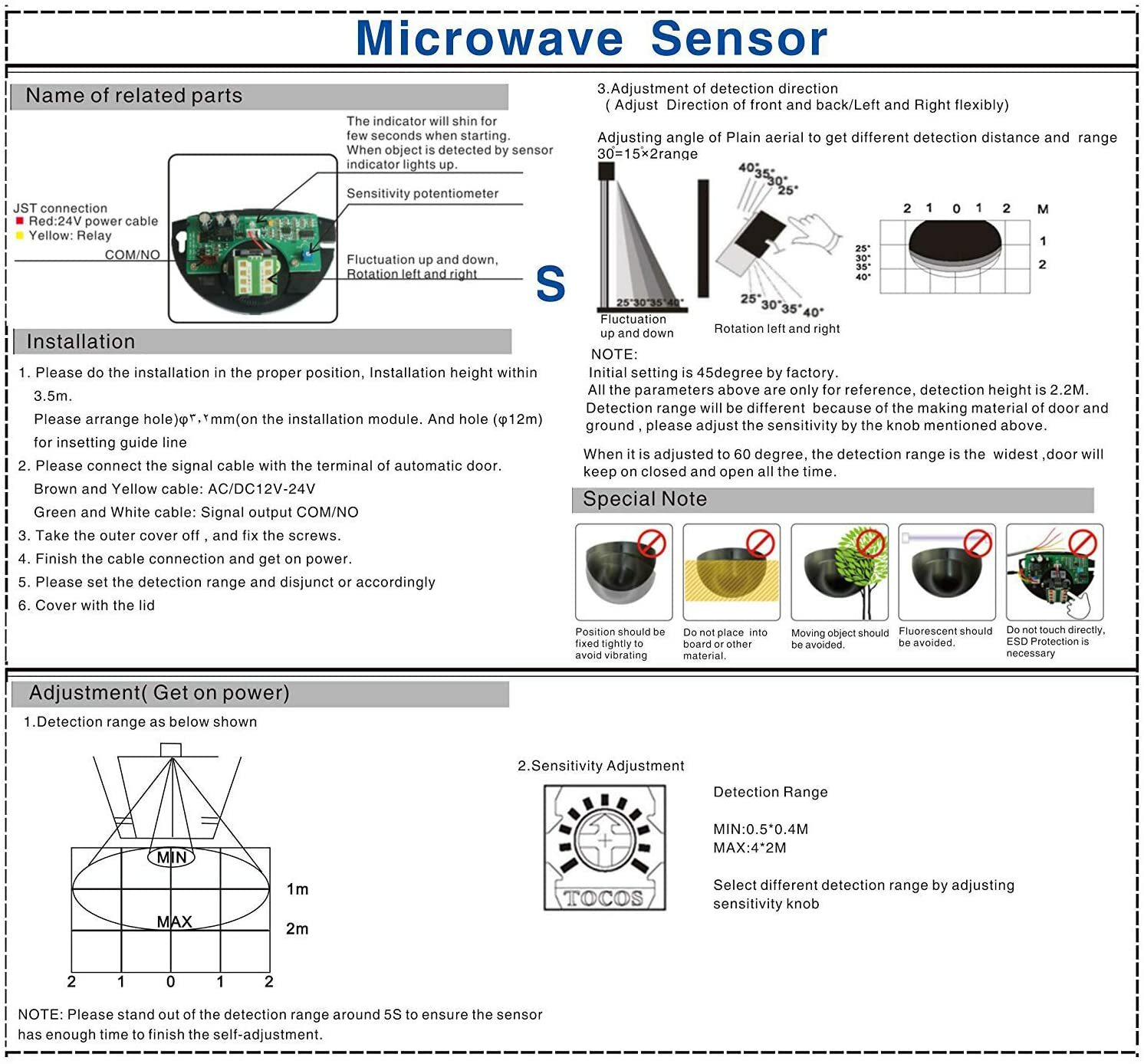24.125GHz Micro Wave Motion Detector Sensor for Automatic Door Control System
