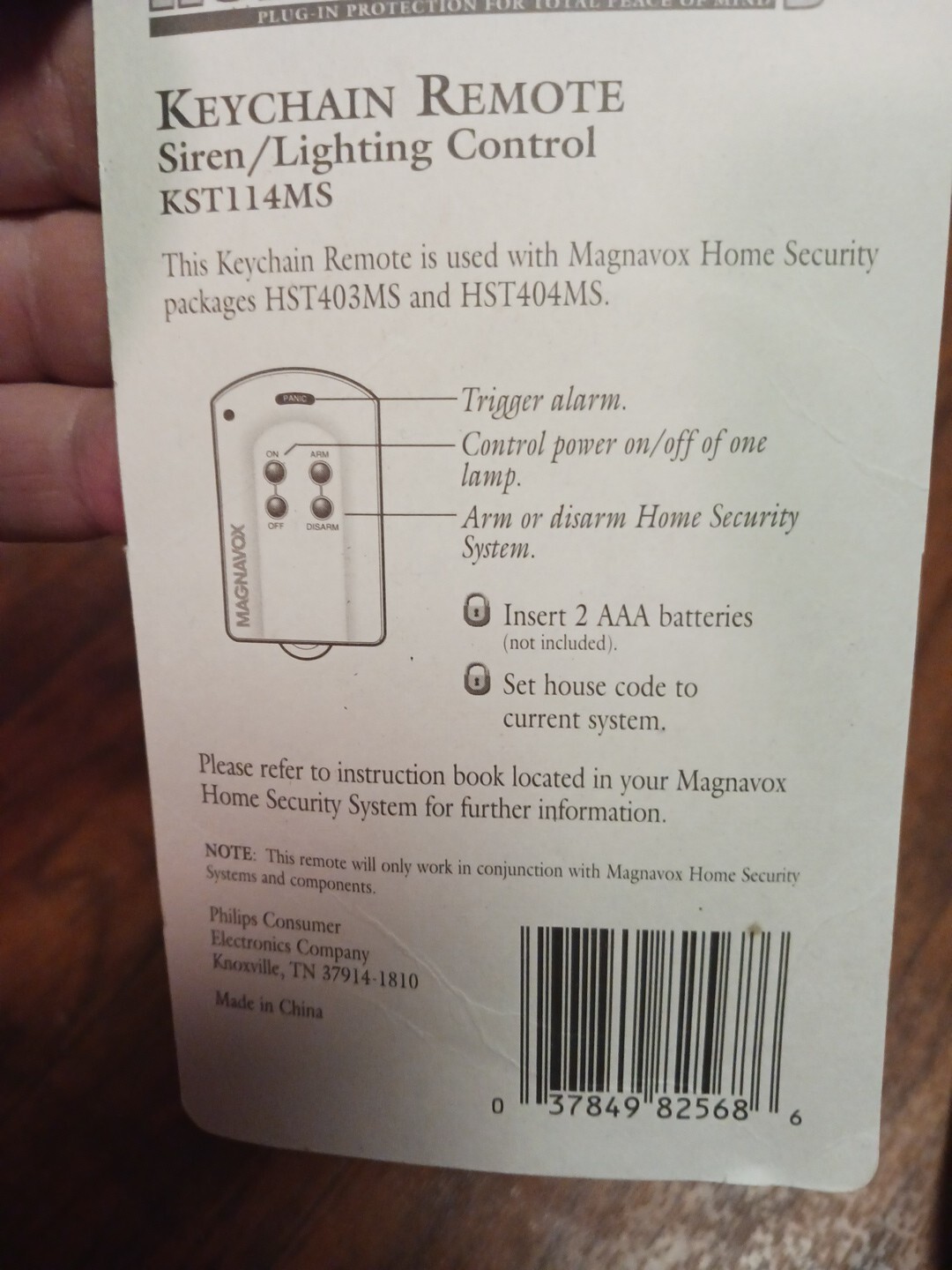 Magnavox Home Security Keychain Remote Alarm Lighting Control KST114MS 3 AAA bat