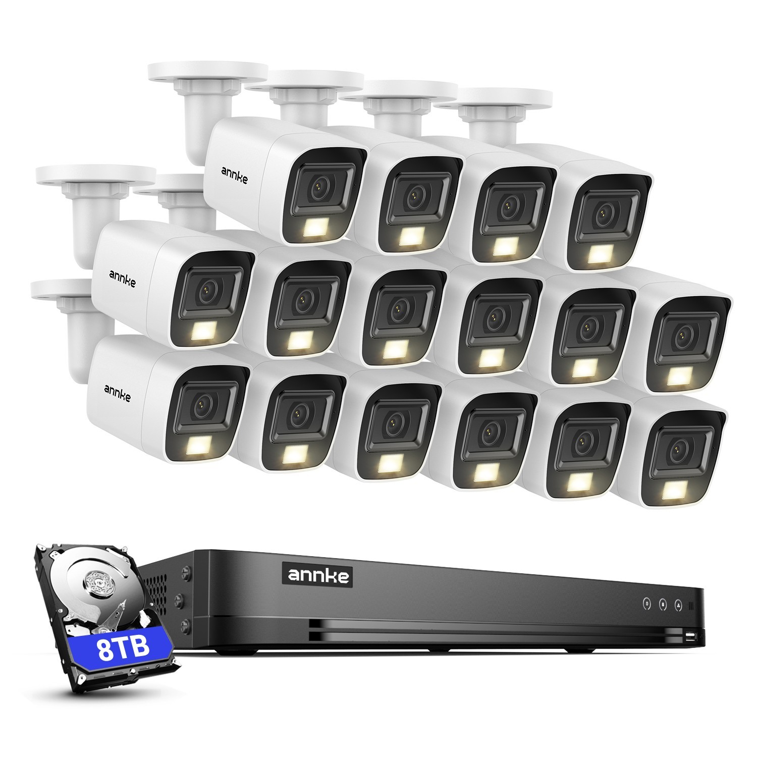 ANNKE 16CH DVR 4K CCTV Security Camera System AI Color Night Vision IP67 H.265+