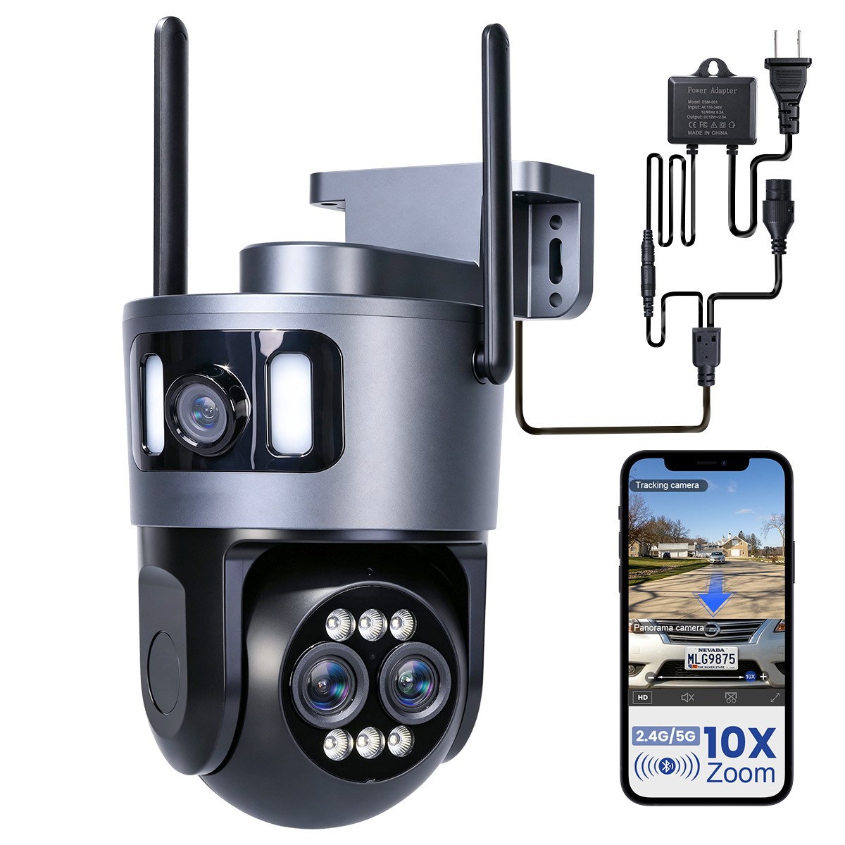 4K WiFi Triple Lens Security Camera Outdoor Home Night Vision 360° PTZ 10X Zoom
