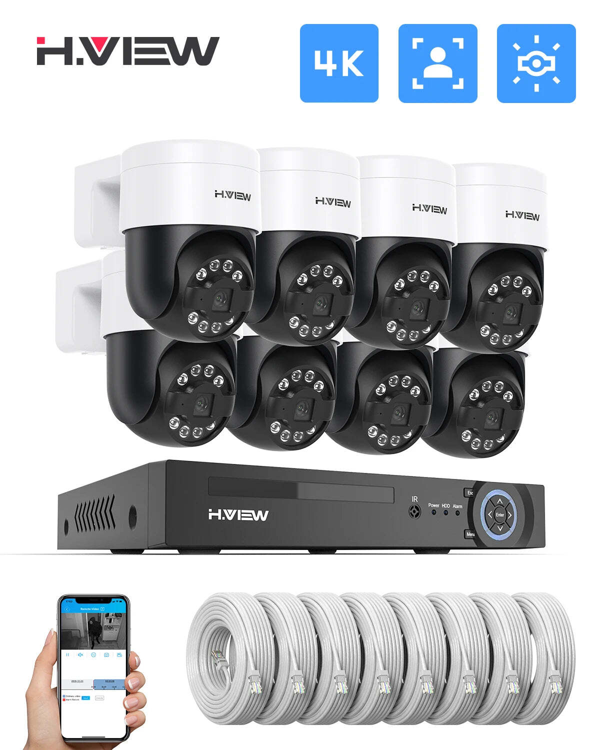 4K 8-Camera 8Ch Surveillance System with PTZ and Humanoid Detection