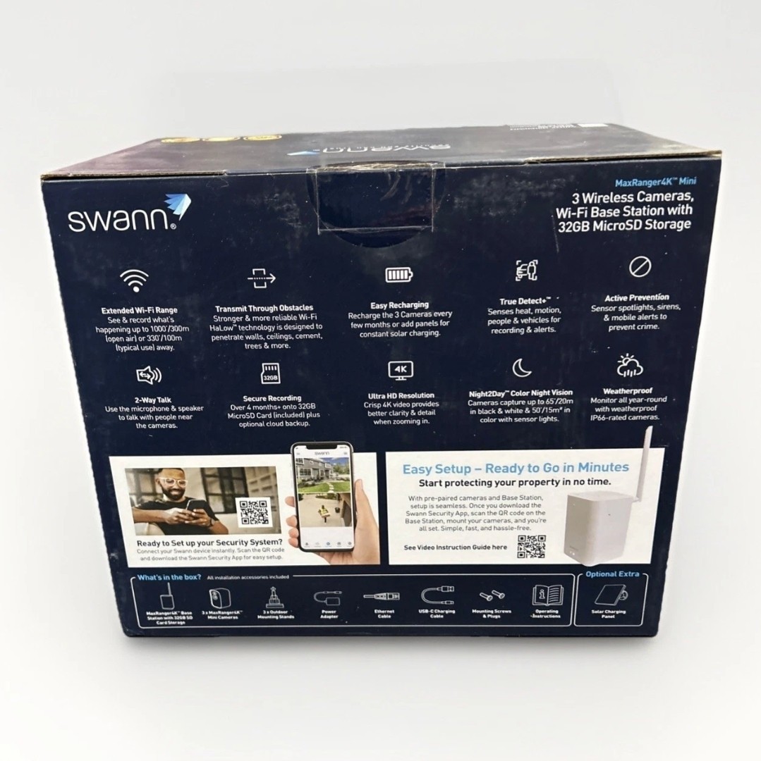 Swann MaxRanger Mini 4K Wireless Security System, 3-Pack