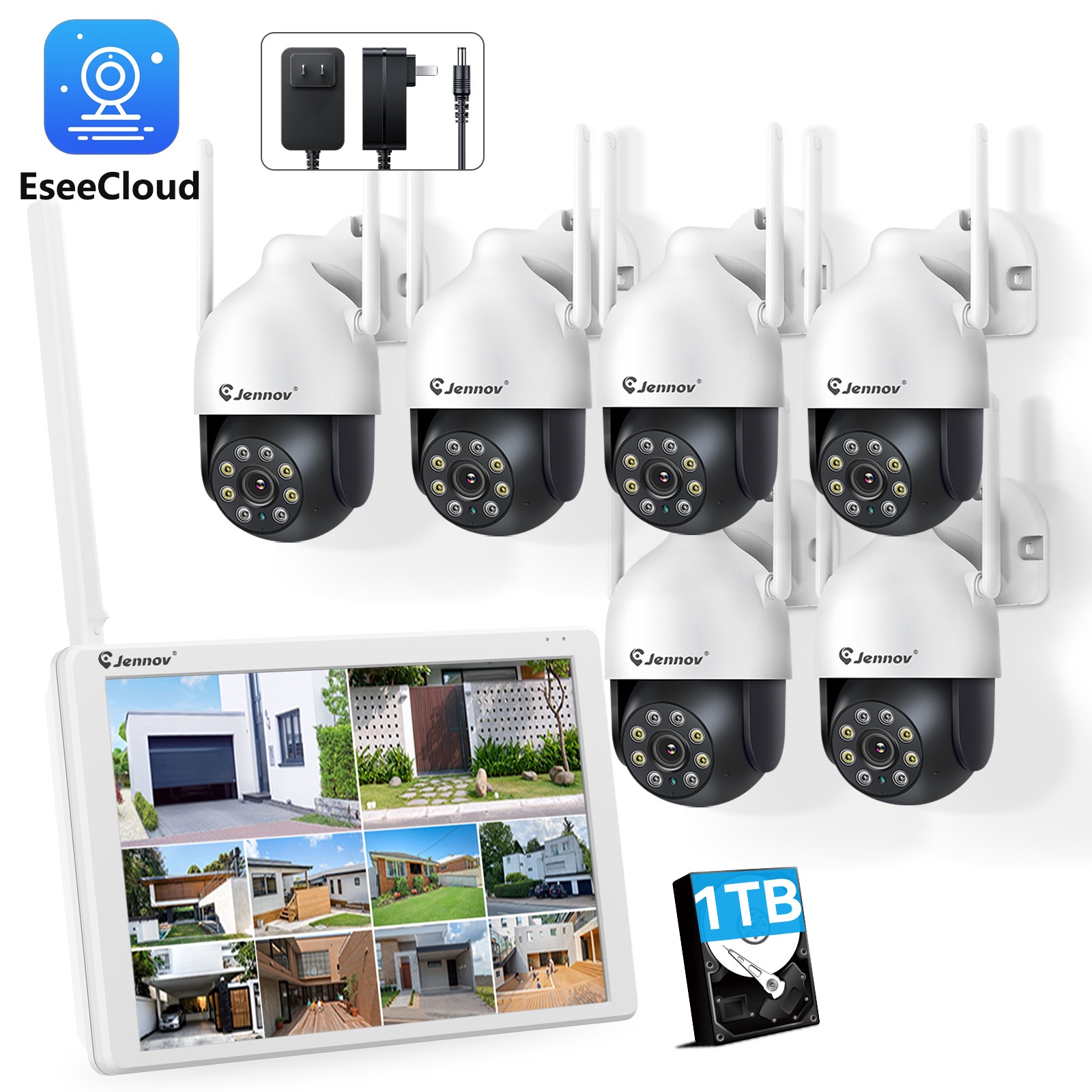 5MP WIFI Security Camera System NVR IP Camera Wired Color Night Vision 1TB HDD