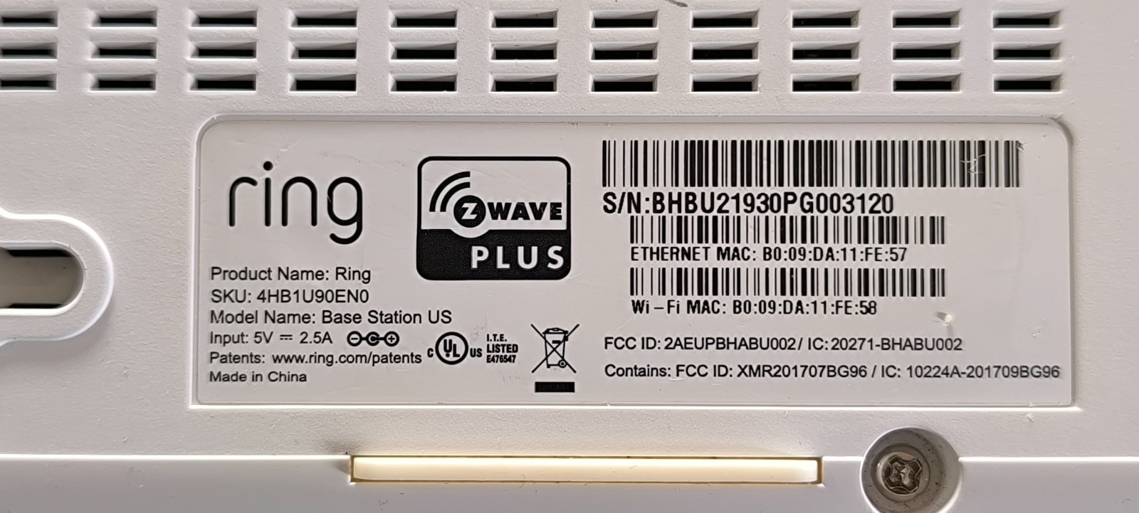 Ring Alarm Base Station Backup Internet Battery W/ Power Adapter