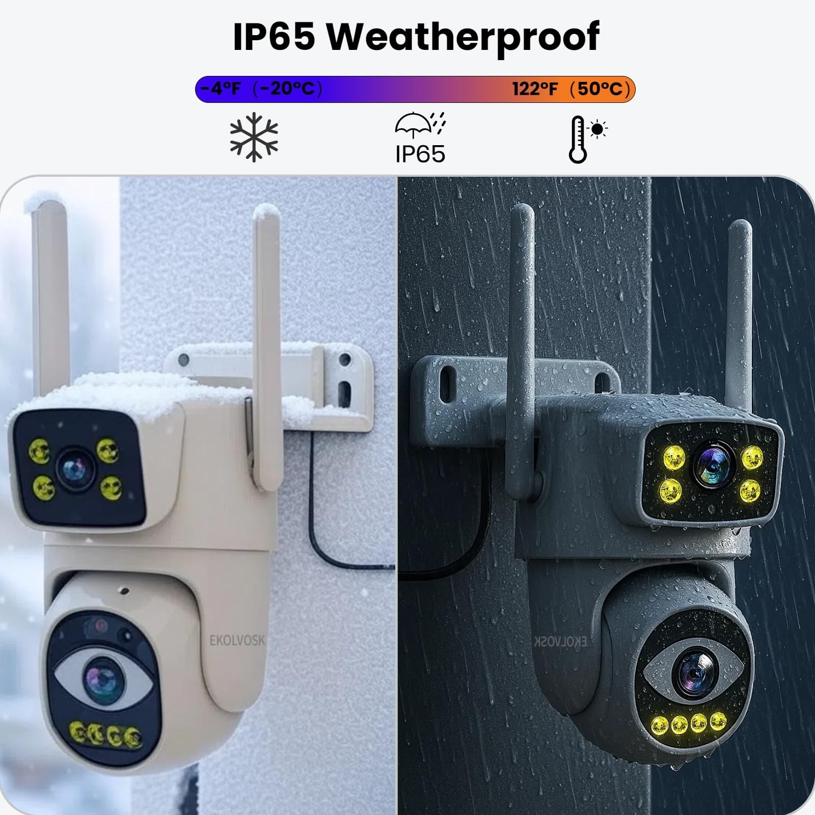 EKOLVOSK Dual-Lens 4G Cameras for Home Security, Pan/Tilt camera 1pack
