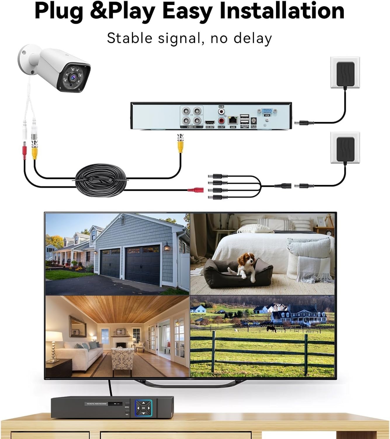 Indoor/Outdoor Surveillance Kit, 5MP Lite AHD DVR, 4 Cameras