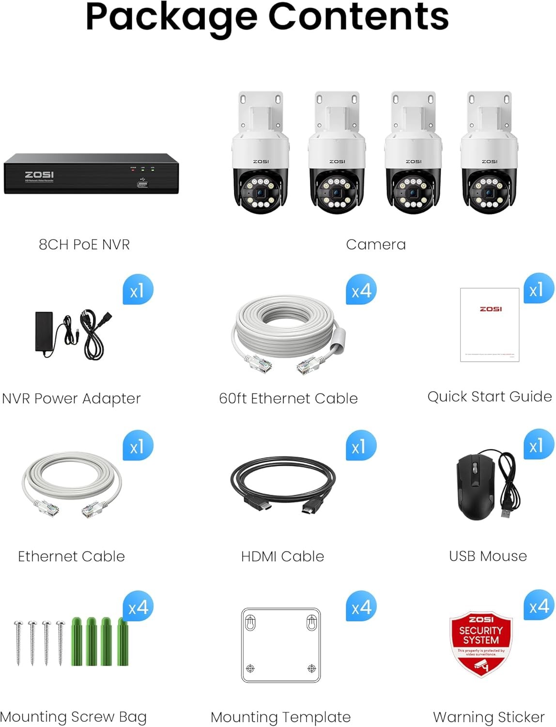 ZOSI C290/C296 8CH 4K NVR PoE Security Camera System 4x8MP Outdoor Camera 2TBHDD