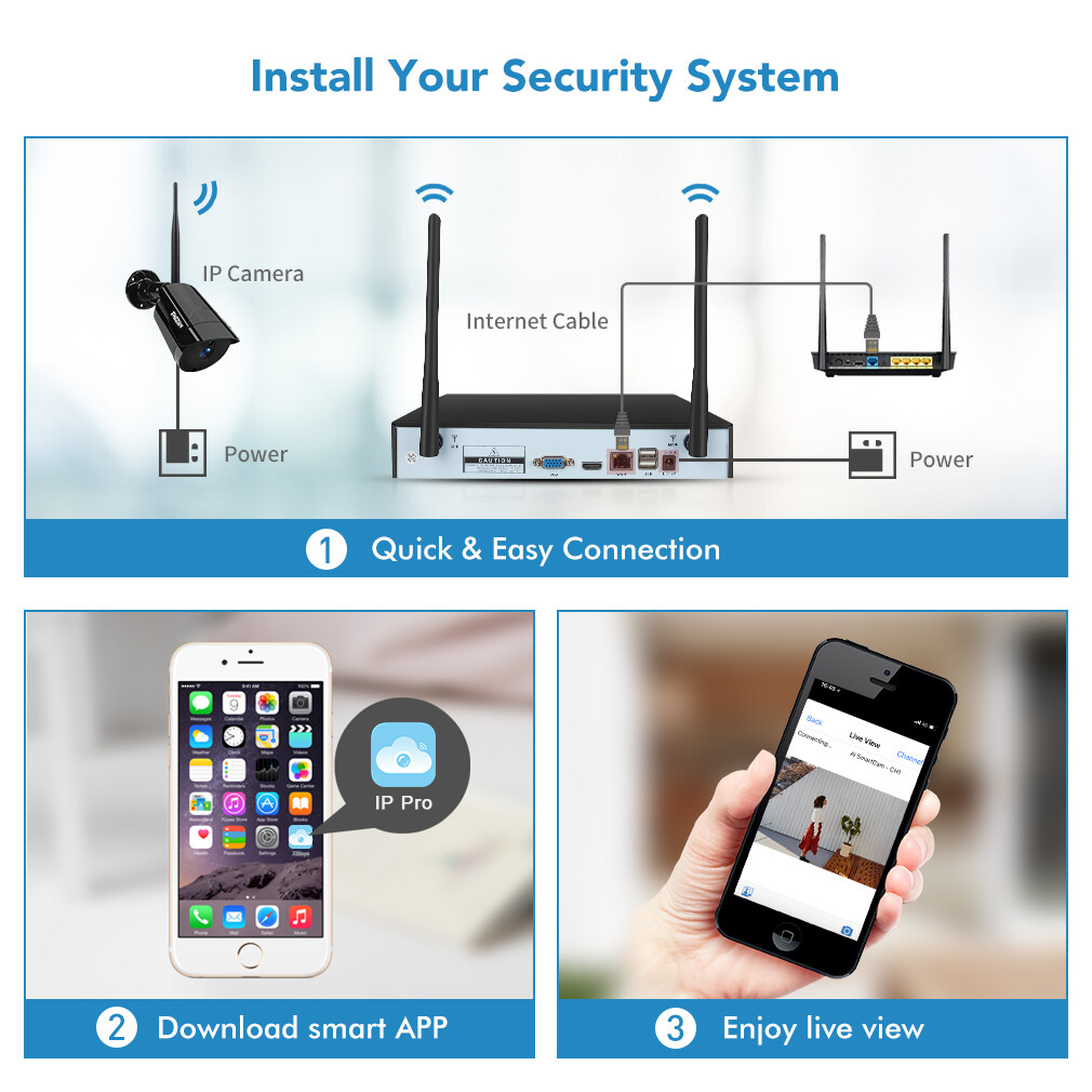 3MP Wireless Audio Home Outdoor CCTV Security Camera System 8CH WIFI NVR Lot