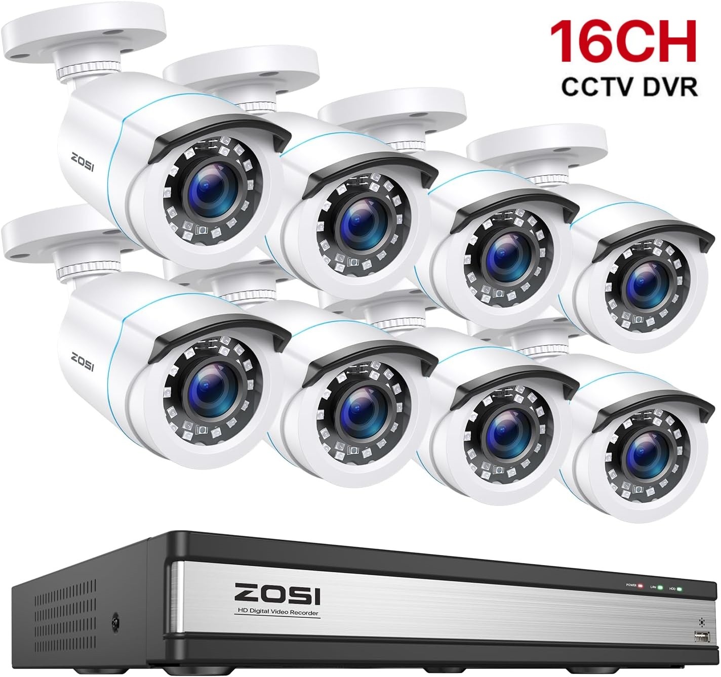 ZOSI 16CH 1080P Security Camera System H.265+AI Human Vehicle Detection no HDD