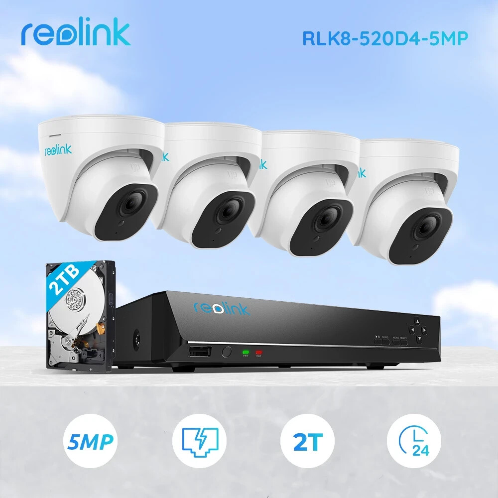 Reolink RLK8-520D4-5MP (x4) 5MP PoE Home Security Camera System 4K 8CH 2TB NVR