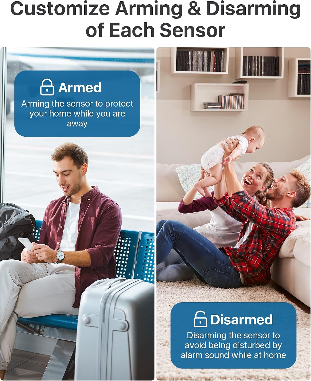 Wireless Alarm System 6 Pieces Kits for Home Apartment | 1 Smart Hub, 2 Door & W