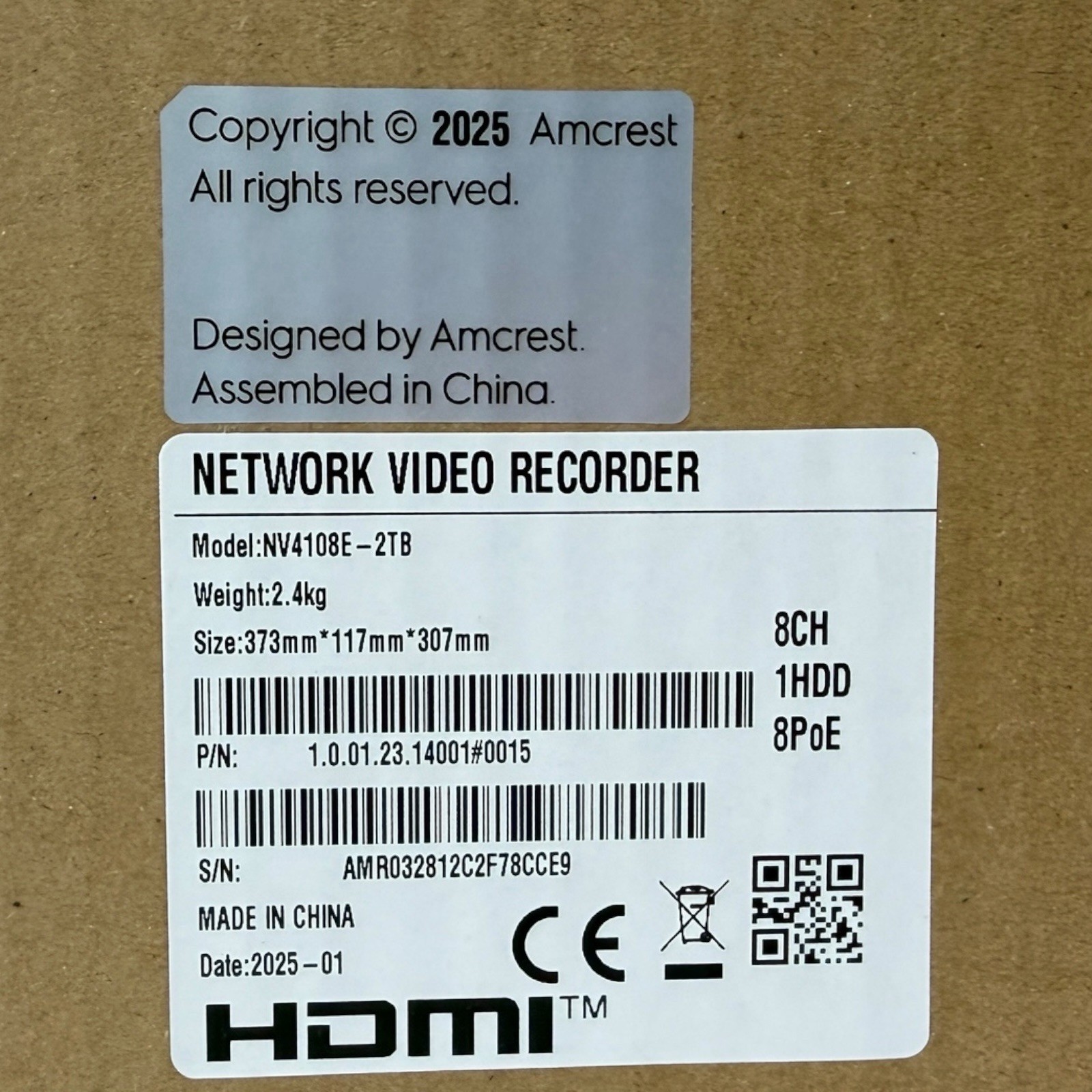 Amcrest 5MP 4K 8CH PoE NVR Security System NV4108E-B1276EB4-2TB (Black) SEALED