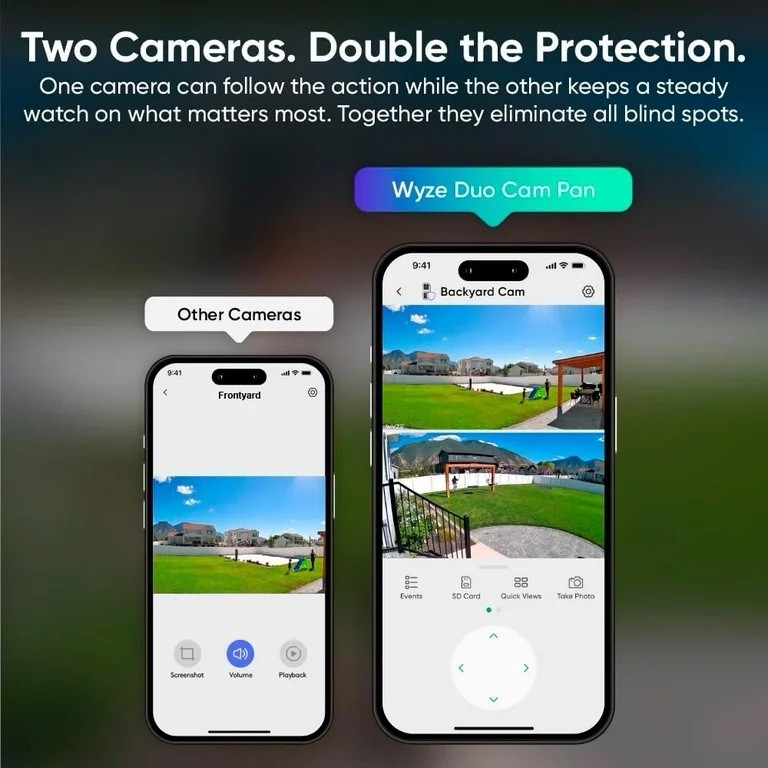 Wyze Duo Cam Pan Indoor/Outdoor IP65 2K 360° Pan/Tilt Smart Home Security Camera