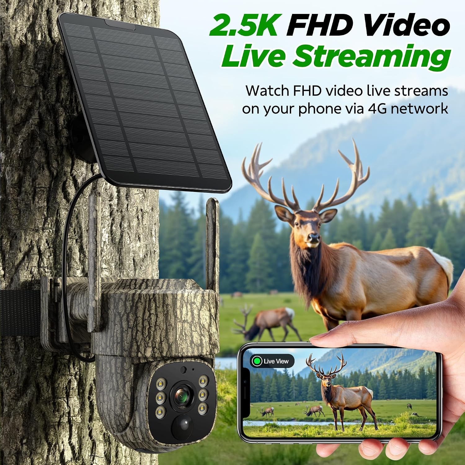 Solar Wireless Battery Trail Camera with 360° View Motion Activated Wildlife Cam