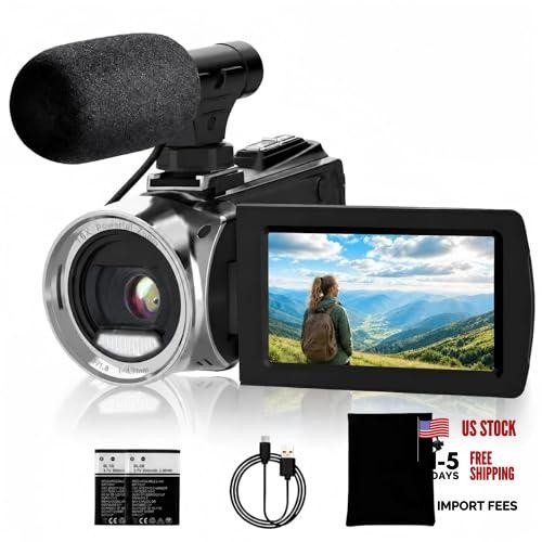 4K 48MP Camcorder, Vlogging Camera with Microphone for Beginners, Anti-Shake