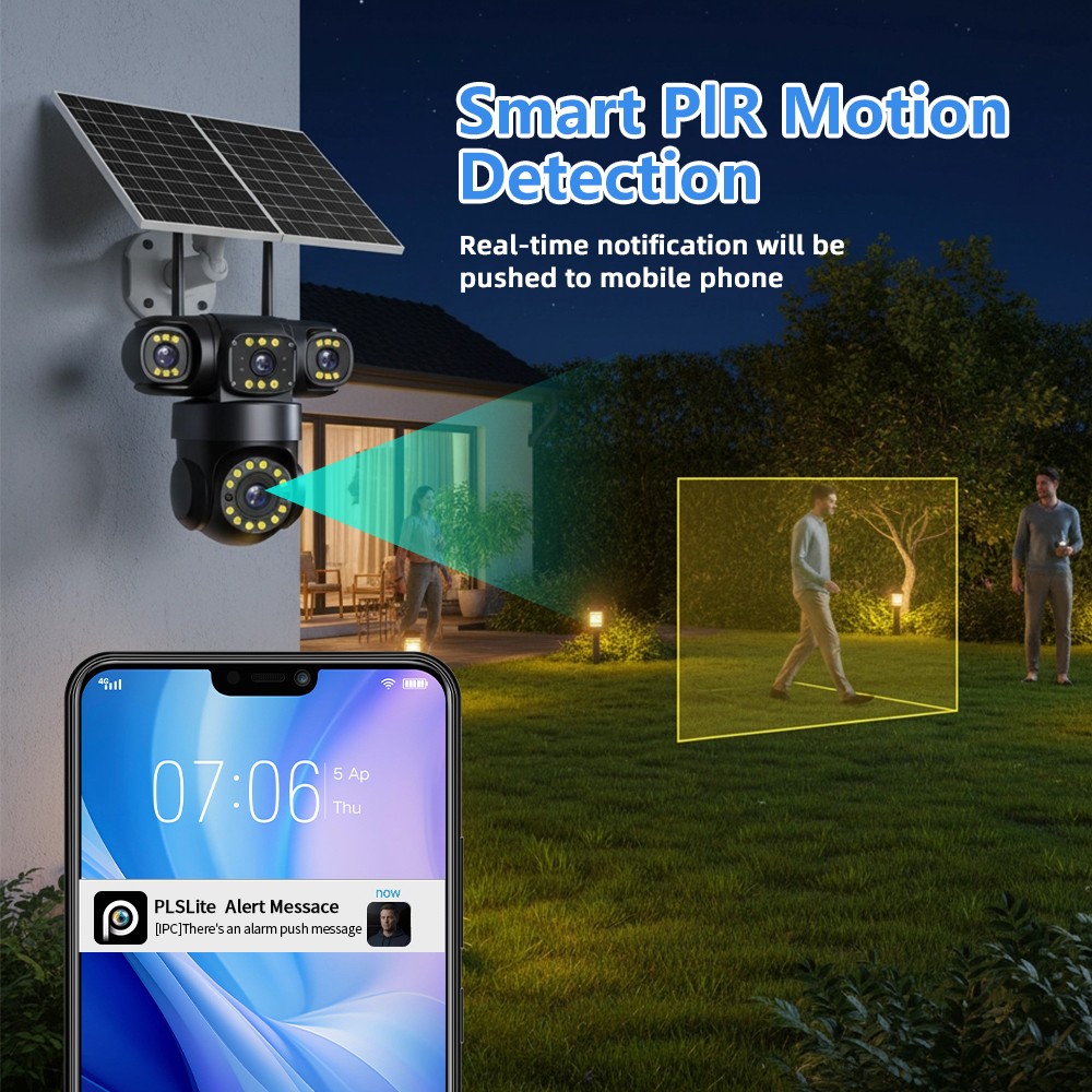 4PCS 16MP 4G SIM Solar Battery Security IP Camera Outdoor Home 4 Lens PTZ CCTV