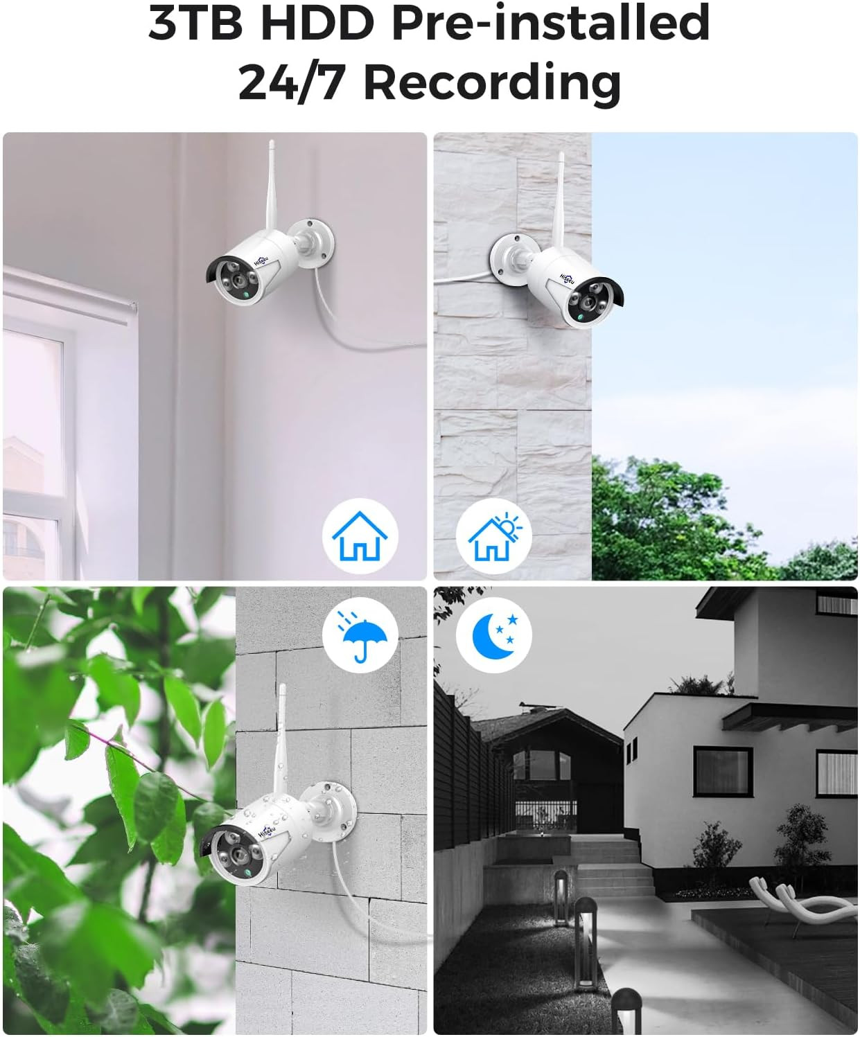 Wireless Pro Wifi Security Camera System, 16CH 4K NVR Kit, Plug-In Powered 12Pcs