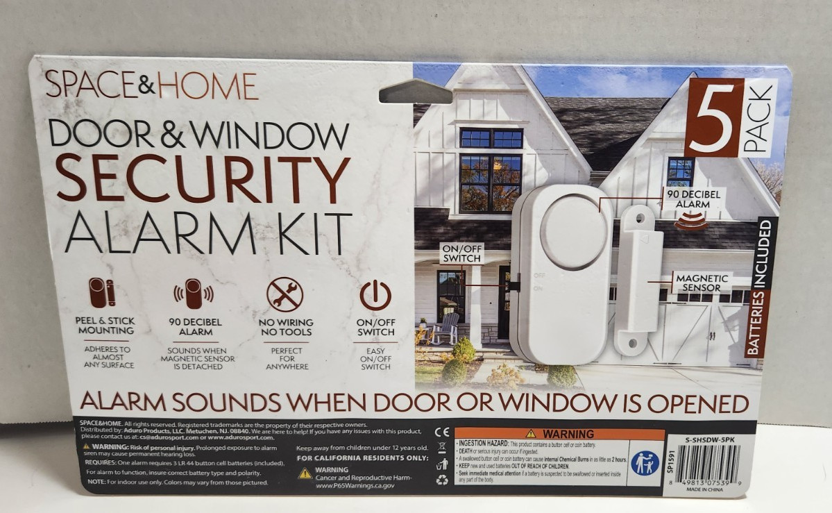 Space & Home Door & Window Security Kit New 5 Pack 90 Decibel Wireless